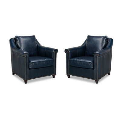 Pair of Classic Blue Leather Accent Chairs