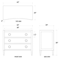 Dimensions diagram of modern chest of drawers.