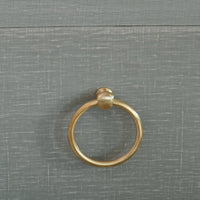 Close-up of gold handle on dresser.