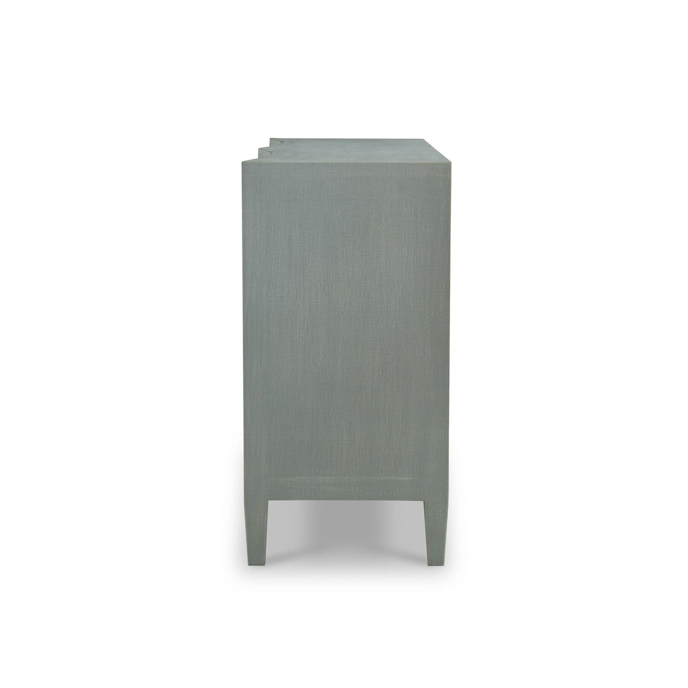 Side view of modern pale blue dresser.
