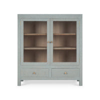 Front view of pale blue modern china cabinet.