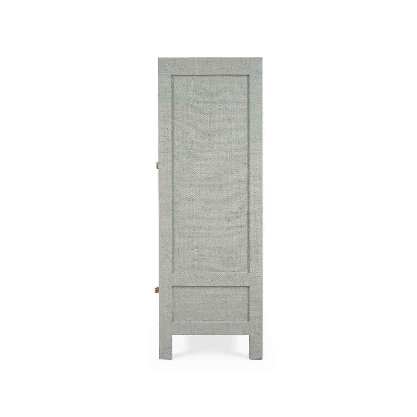Side view of pale blue modern china cabinet.