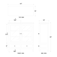 Dimensions diagram for pale blue modern china cabinet.