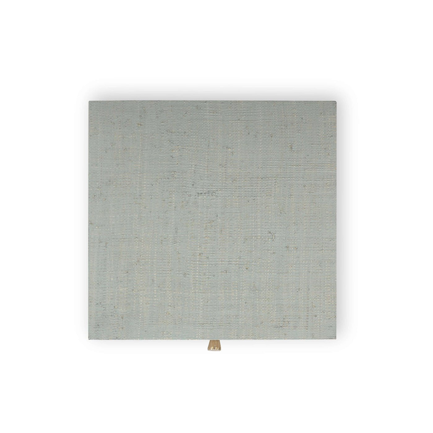 Top view of bedside table, pale blue surface.