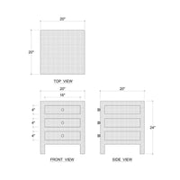 Dimensions diagram for pale blue bedside table, measurements shown.