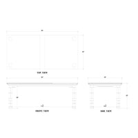 Technical drawing of dining table dimensions and views.