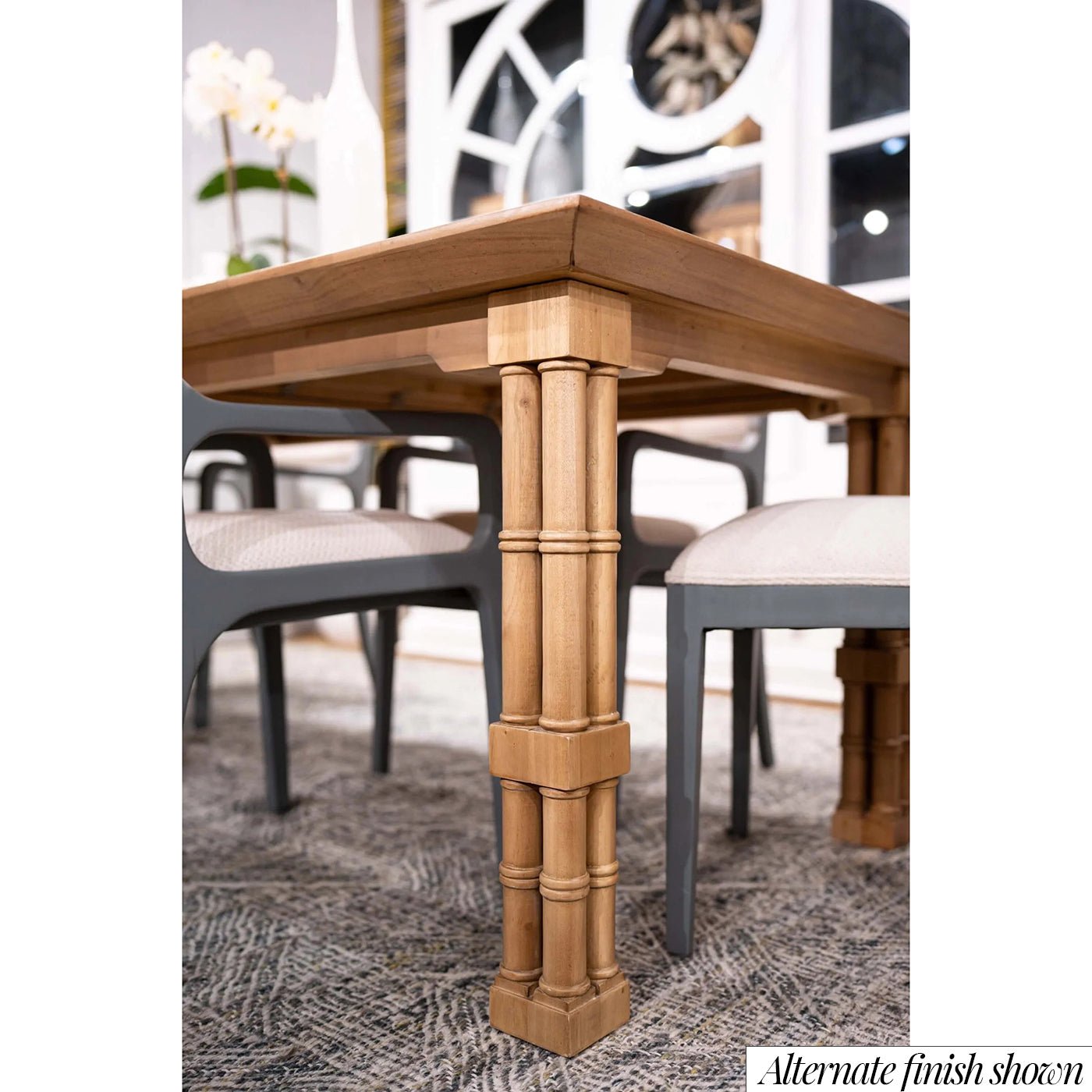 Close-up of table leg detailing, alternate finish.