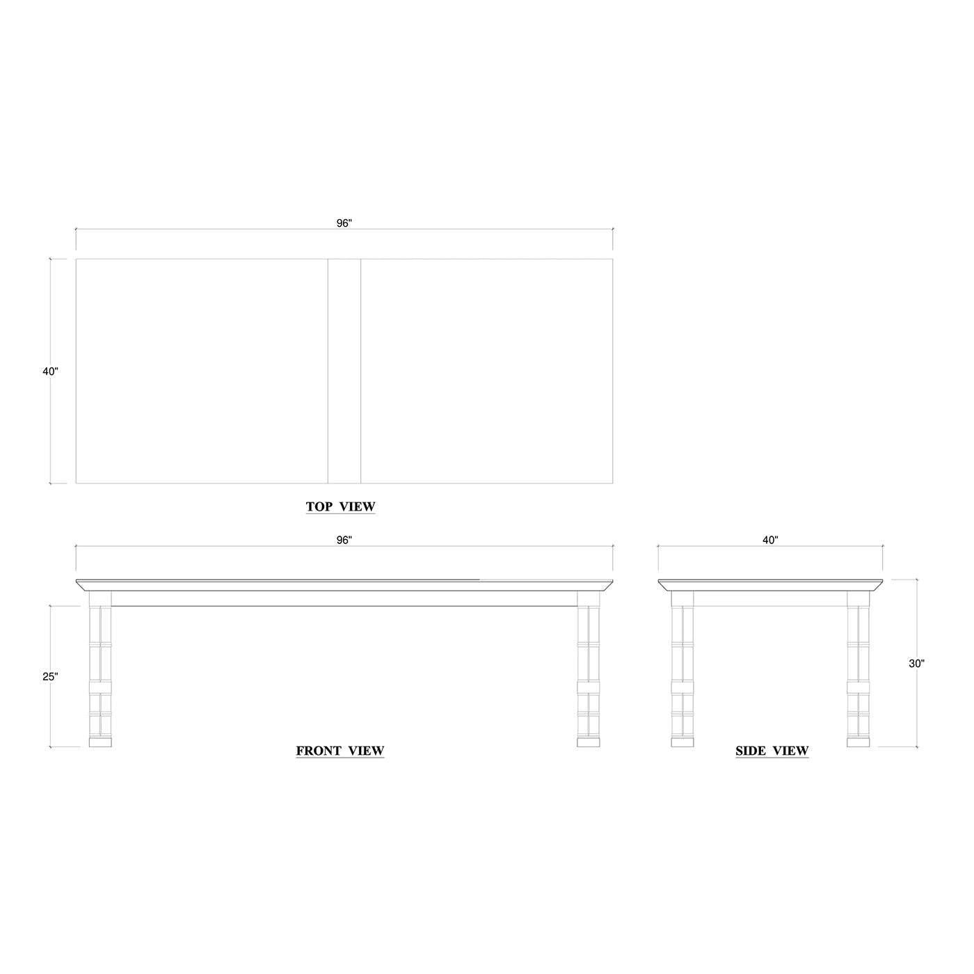Schematic of Palm Beach Regency dining table dimensions.