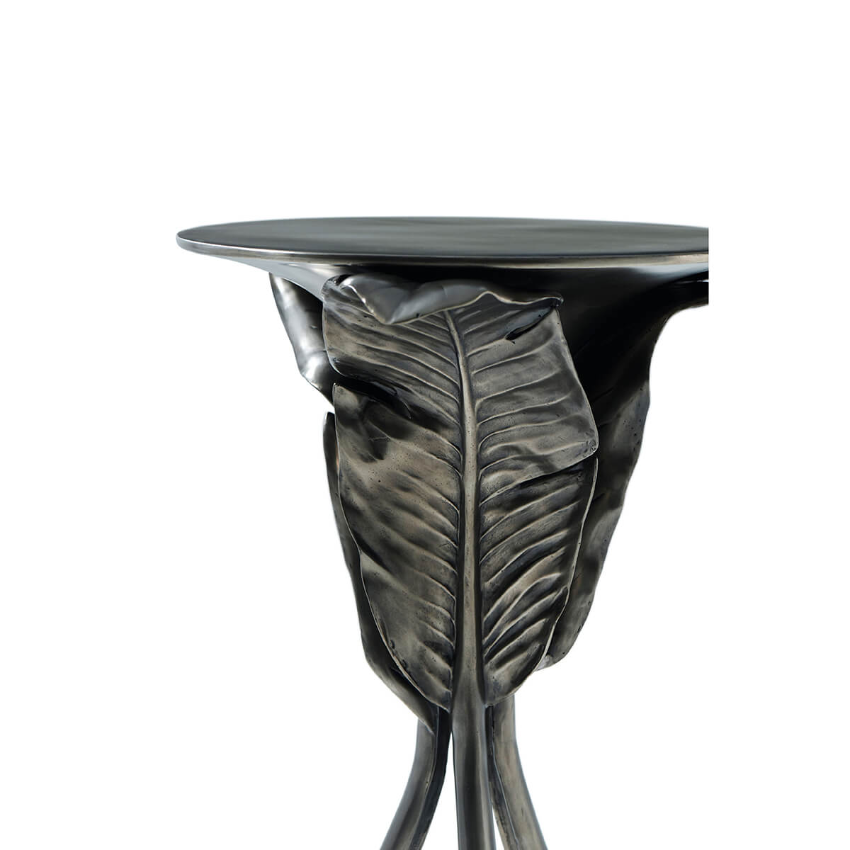 Close-up of leaf design on accent table.