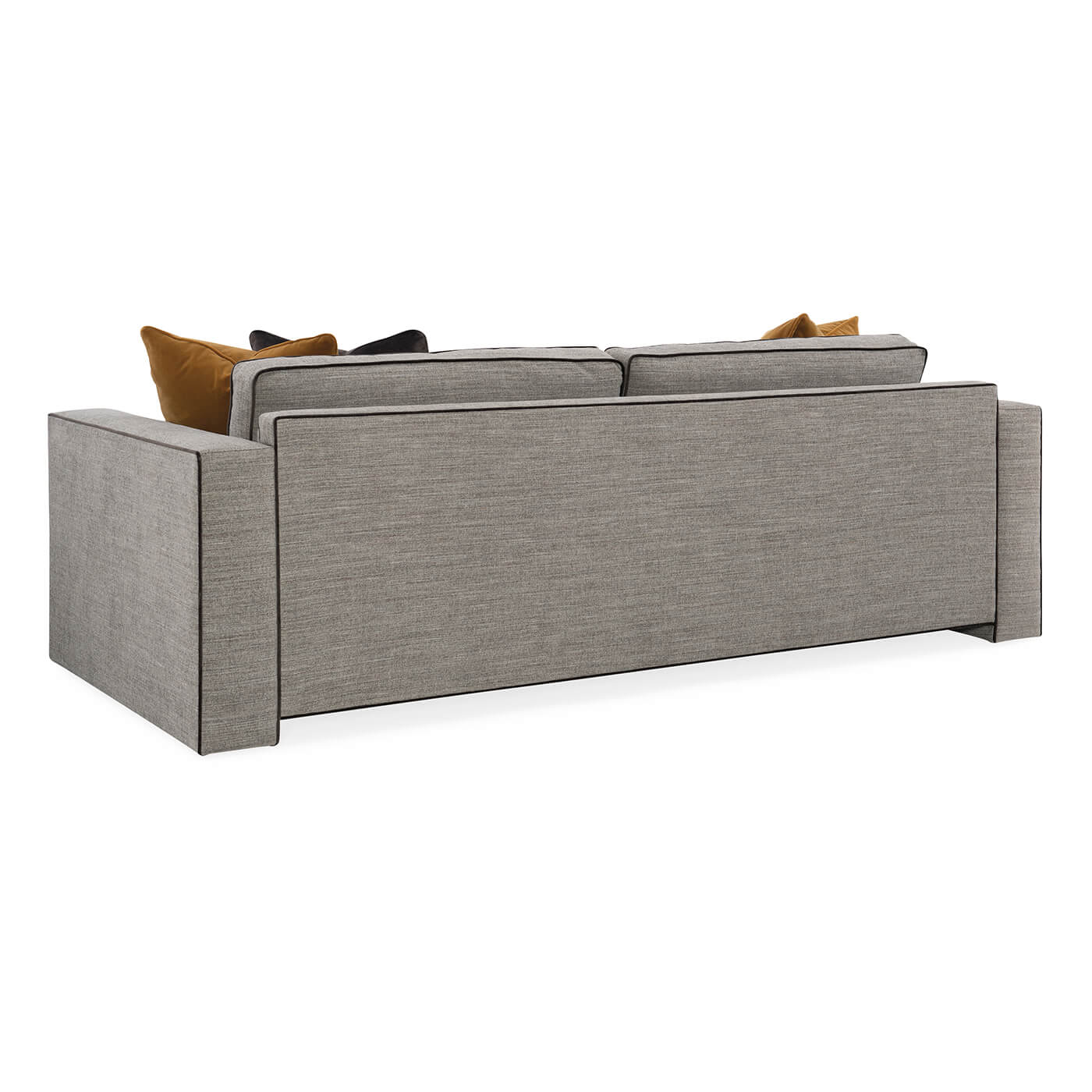 Back view of modern gray sofa design.