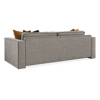 Back view of modern gray sofa design.