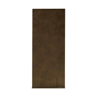 Side panel of dark wood console table.