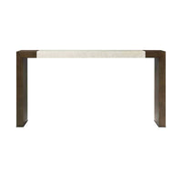 Front view of dark wood console table.