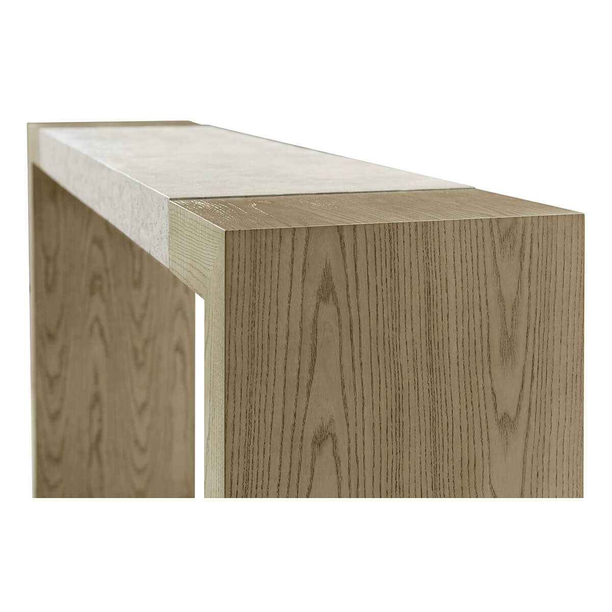 Light console table wood texture detail.