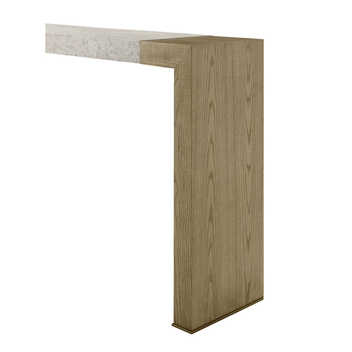 Light console table leg and top detail.