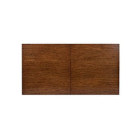 Top view, compact Parsons table, mahogany wood grain.