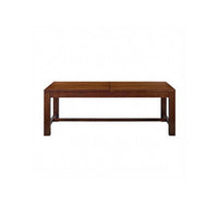 Compact Parsons dining table, mahogany finish, minimalist design.