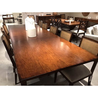 Side view, extended Parsons dining table, elegant dining setting.