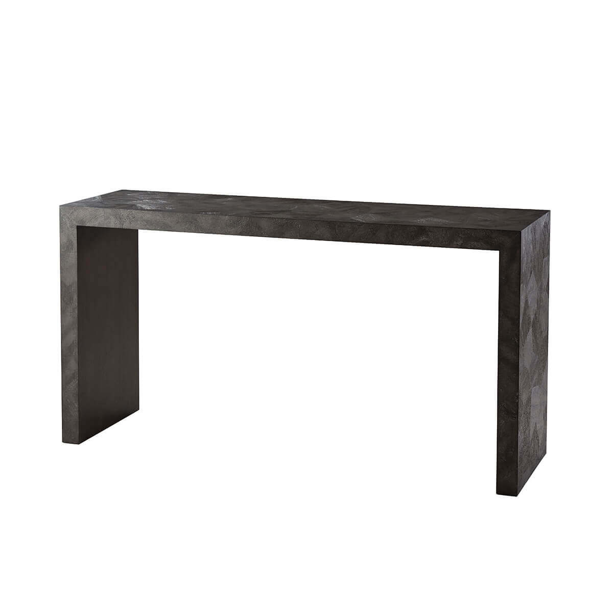 Black Parsons console table side view.