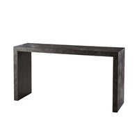 Black Parsons console table side view.