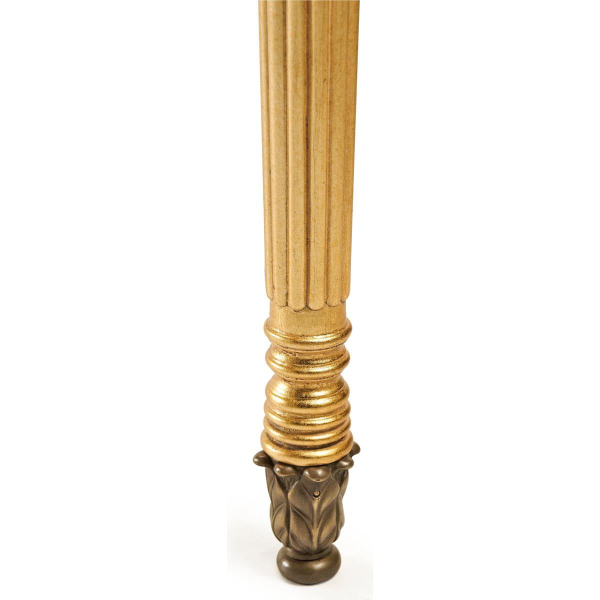 Close-up of table leg with decorative detail.