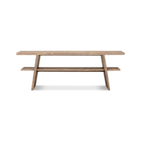 Front view of pine console table and shelves.