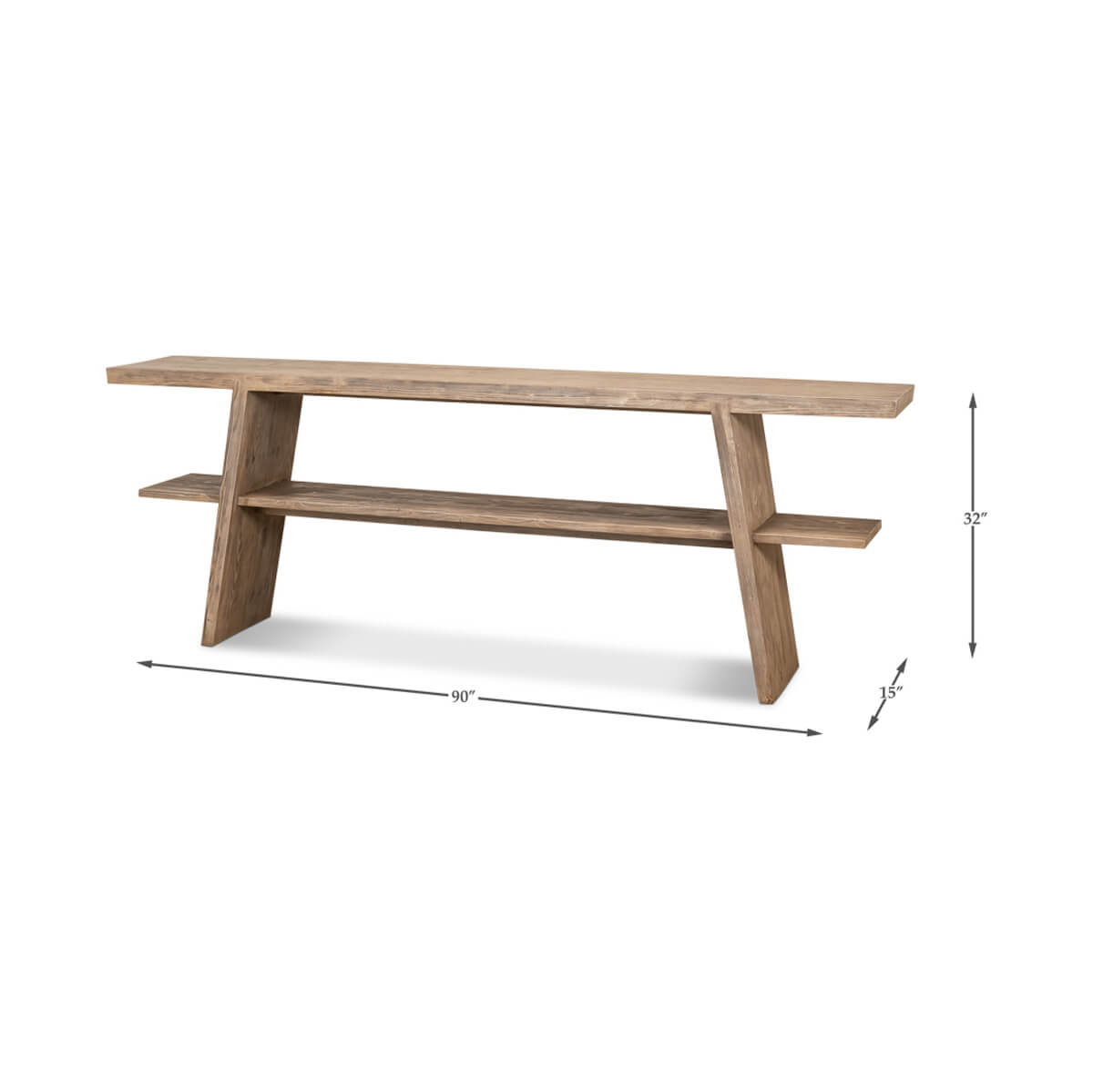 Dimensions of pine console table in inches with shelves.