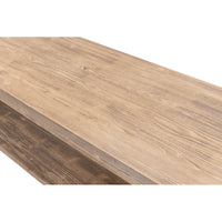 Top close-up of console table showing wood grain.