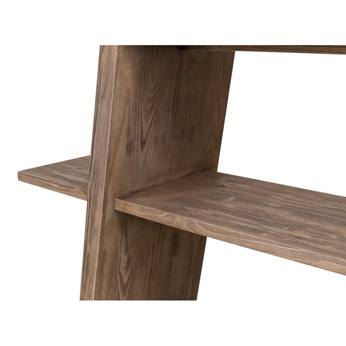 Detail of pine console table shelf and support.
