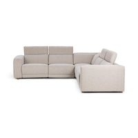 Opposite angled view of gray sectional showing raised headrests and the broad padded end arm