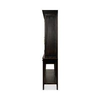 Side profile of ebonized display cabinet, bookcase structure.