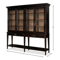 Dimensions of ebonized display cabinet, full view bookcase.