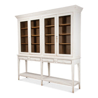 Angled view of display cabinet showcasing structure and shelves.