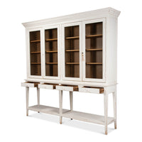 Angled view with drawers partially open on display cabinet.