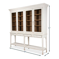 Dimensions illustrated for white display cabinet.