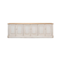 Front view of provincial whitewash painted buffet with doors.