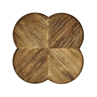 Top view of quatrefoil end table surface detail.