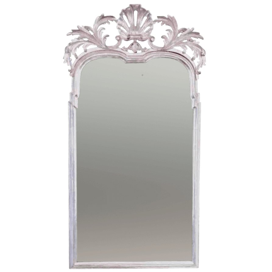 Ornate Queen Anne Pier glass mirror, silver gilt finish.
