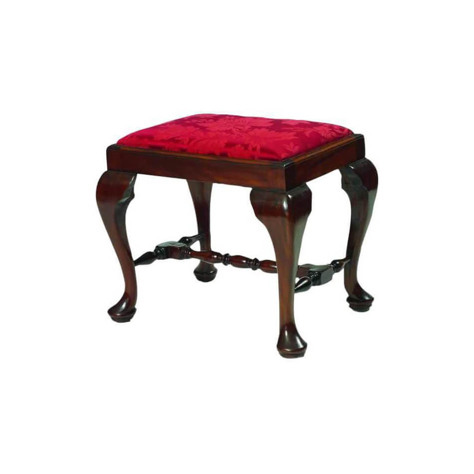 Elegant Queen Anne stool with red cushioned seat.