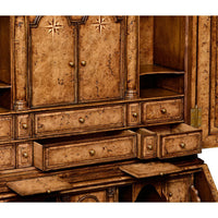 Interior drawers in Queen Anne secretary bookcase, open position.