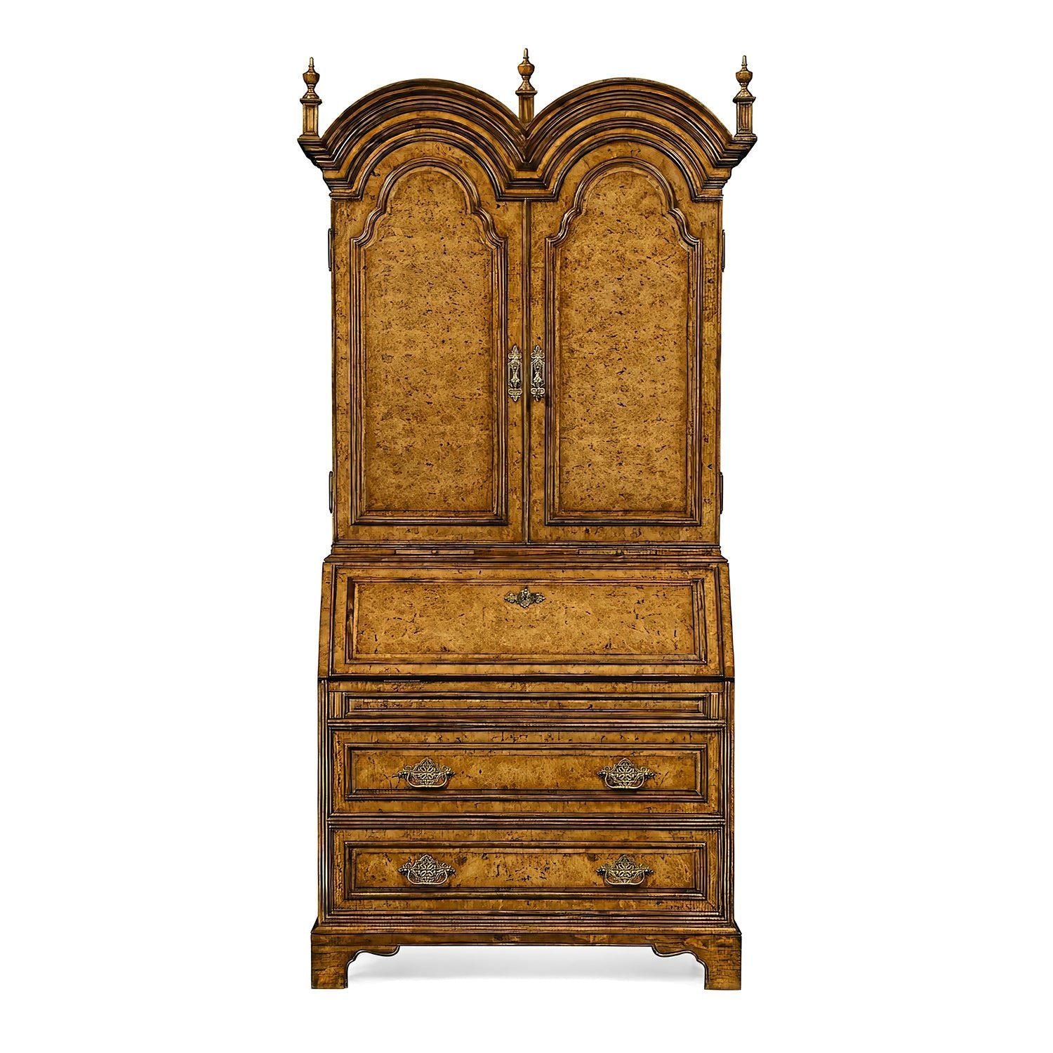 Closed Queen Anne secretary bookcase, ornate wood design.