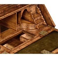 Internal compartments of Queen Anne secretary bookcase with drawers.
