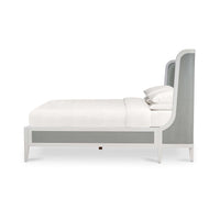 Queen bed, side profile showing sleek design.