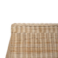 Close-up of rattan console table weave pattern.