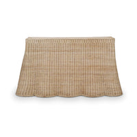 Rattan console table from angled front perspective.