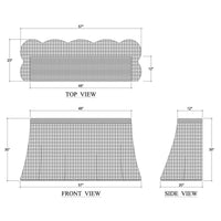 Rattan console table dimensions and design schematic.