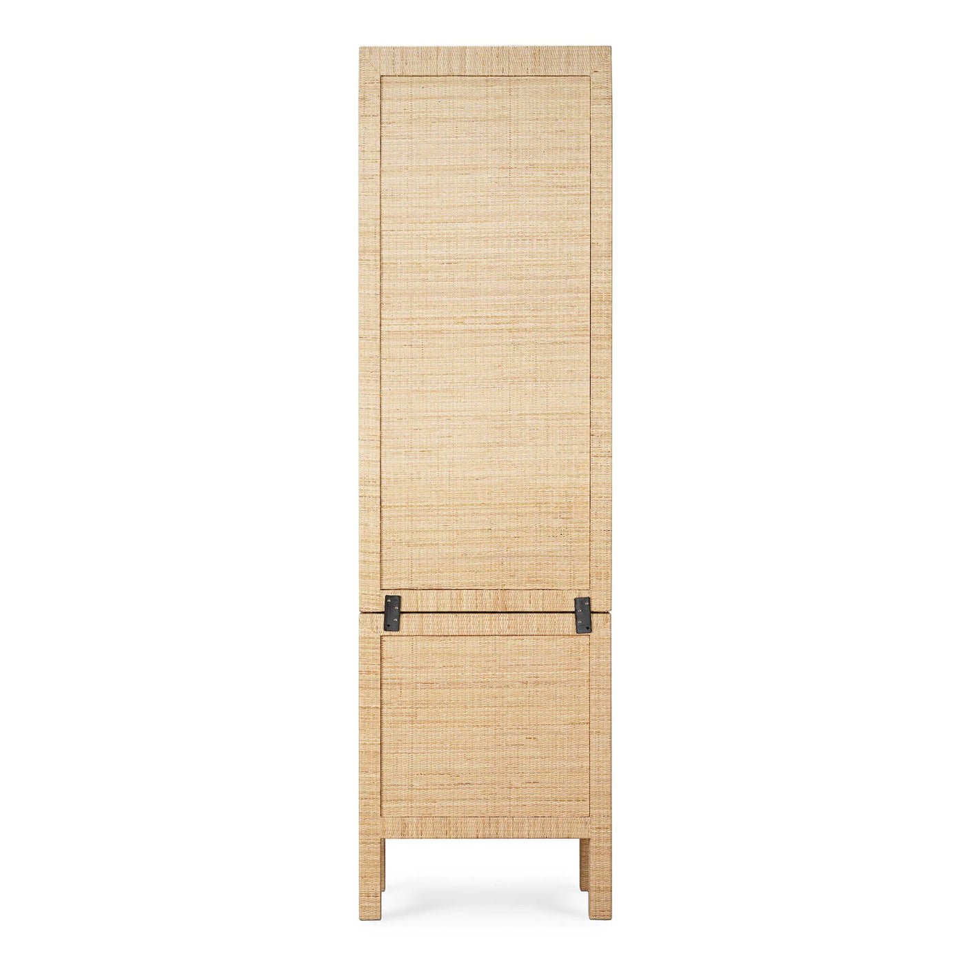 Back view of rattan cabinet with detailed texture.