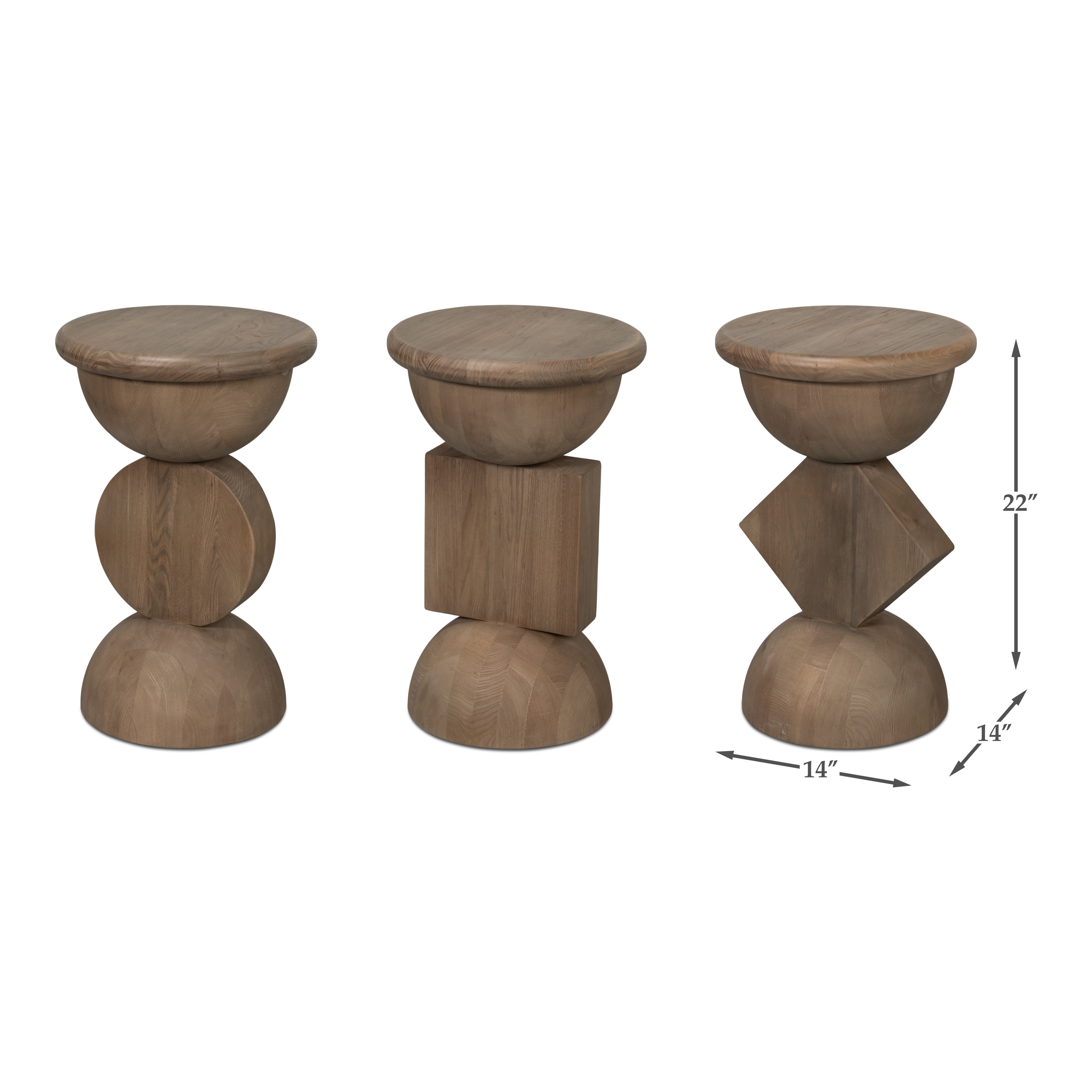 Dimension drawing for Reclaimed Elm Side Tables in Natural Wash, Set of 3