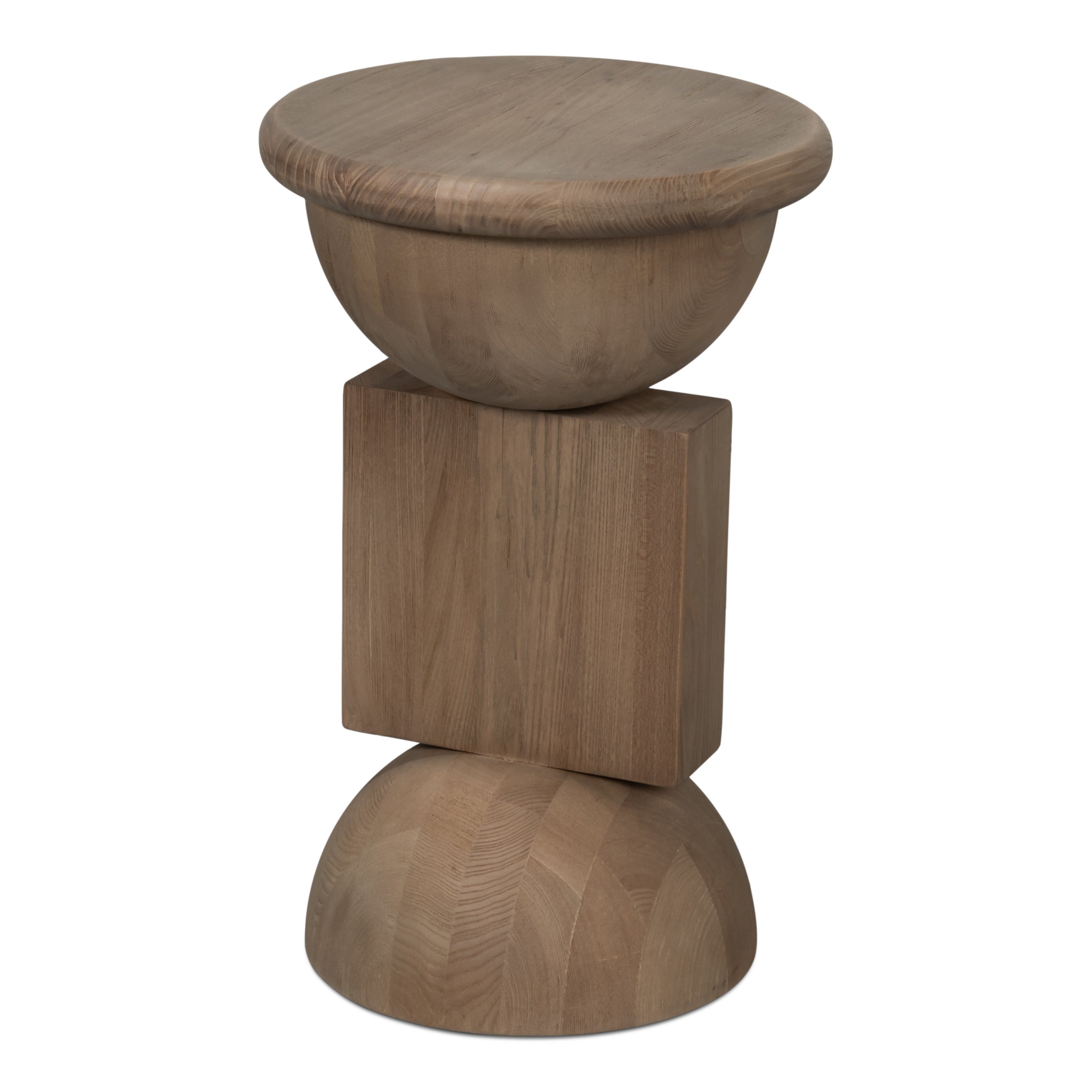 Set of three reclaimed elm side tables in a light natural wash