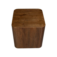 Wooden cube table, bird's-eye view, flat surface.
